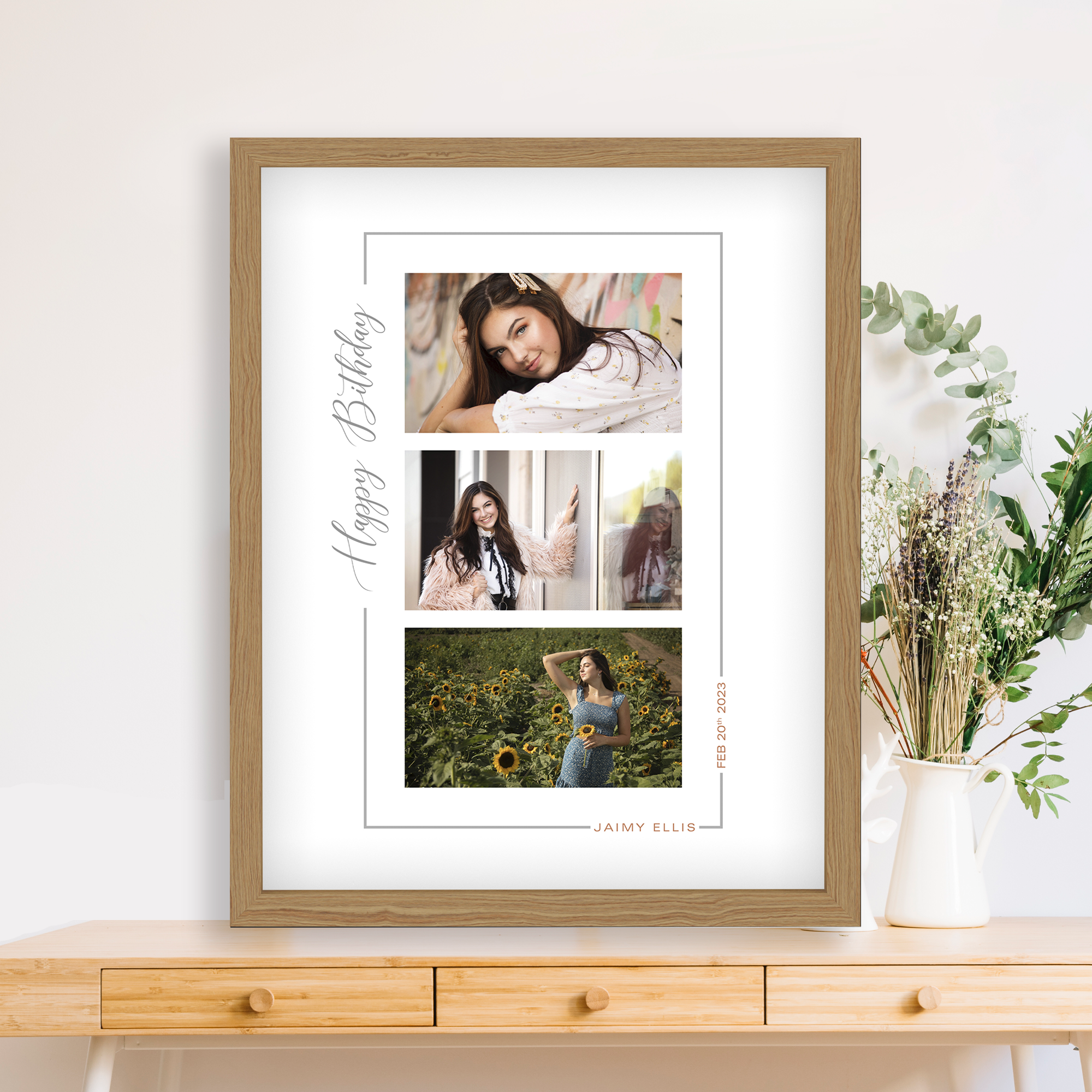 Three Photo Happy Birthday Collage Personalized Poster