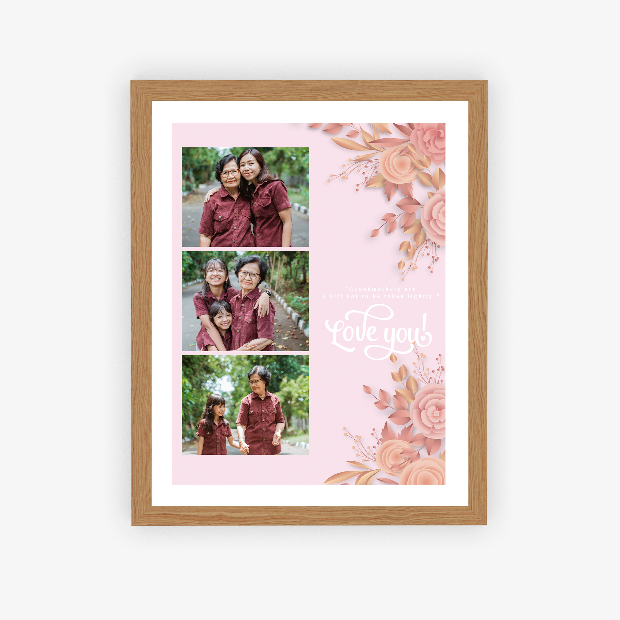 Three Photo Pink Floral Gallery Personalized Poster